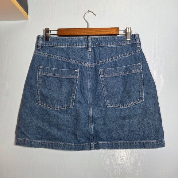 H&M &Denim Size 10 Medium Wash Denim Blue Button Jean Mini Skirt - Picture 2 of 11